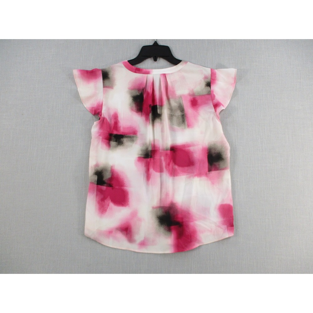 Calvin Klein Womens Pink Abstract Watercolor Flutter Sleeve Blouse Medium - Picture 8 of 10